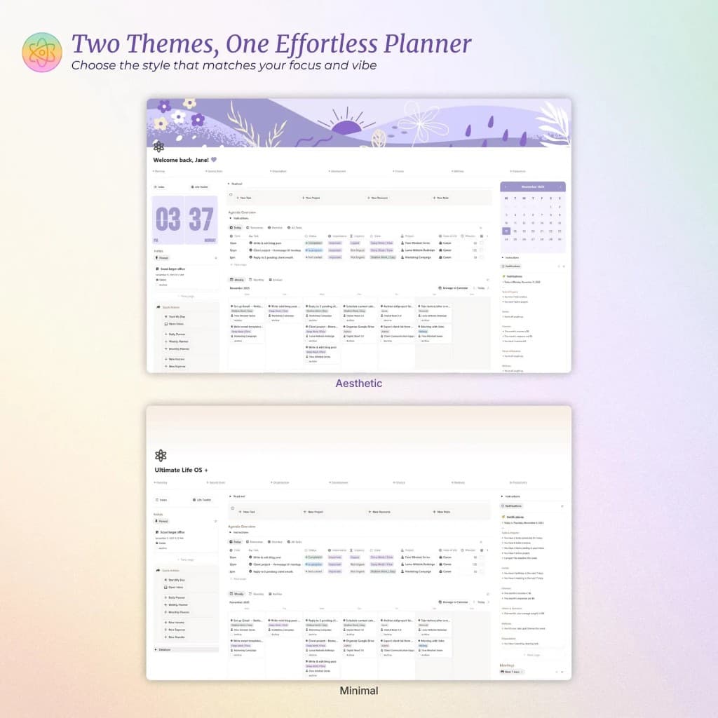 Aesthetic vs Minimal themes